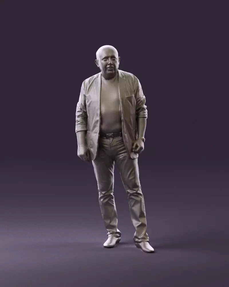 Skinhead man in dar jacket red shirt inside 0933 3D Print Ready 3D print model_0