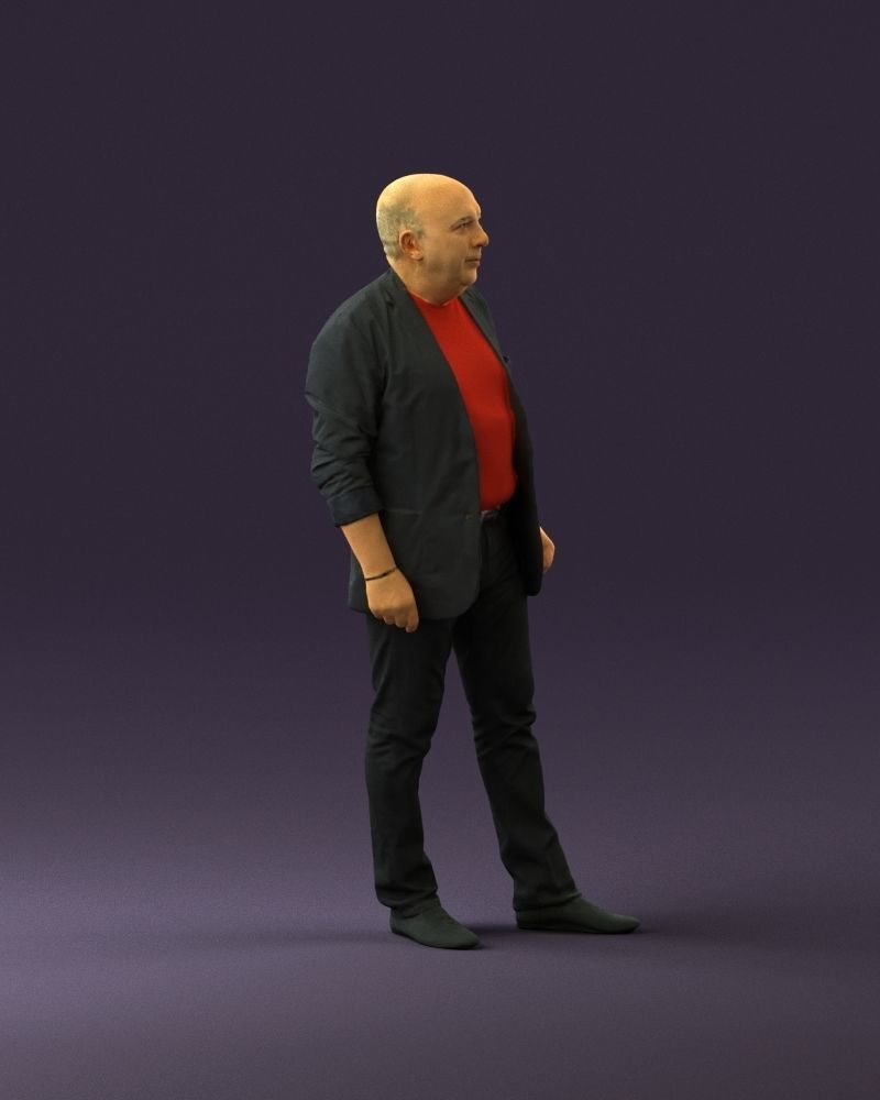 Skinhead man in dar jacket red shirt inside 0933 3D Print Ready 3D print model_15