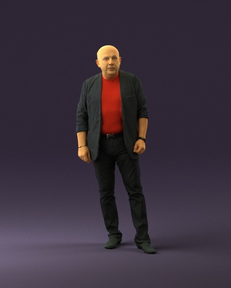 Skinhead man in dar jacket red shirt inside 0933 3D Print Ready 3D print model_12