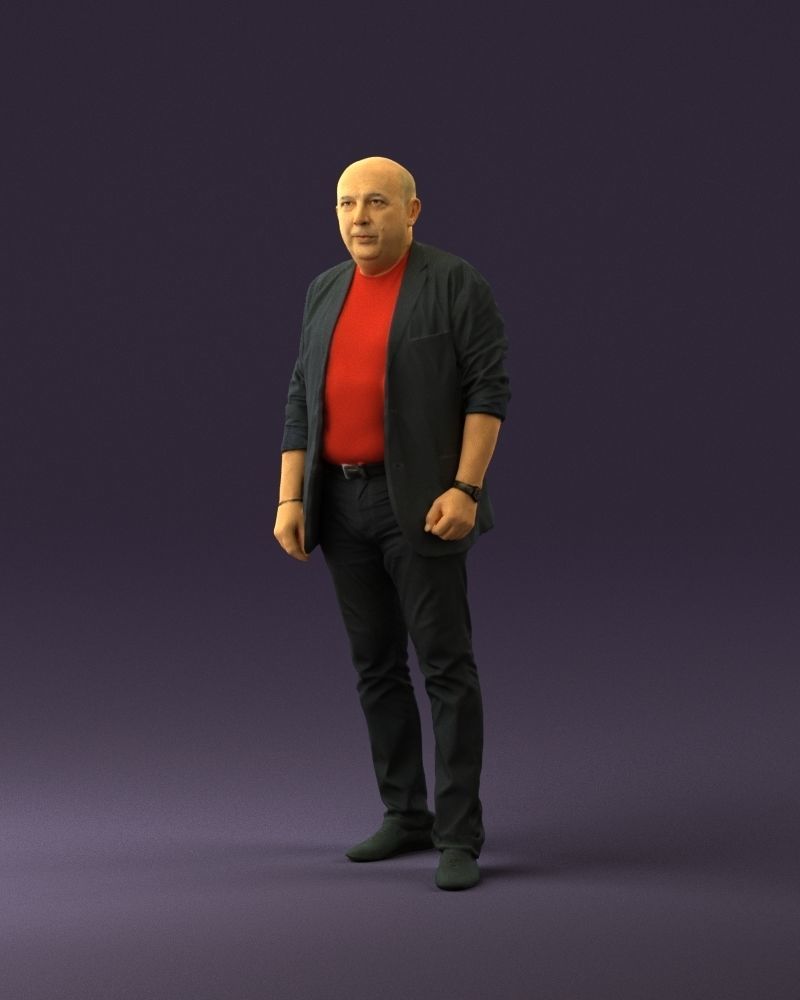 Skinhead man in dar jacket red shirt inside 0933 3D Print Ready 3D print model_22