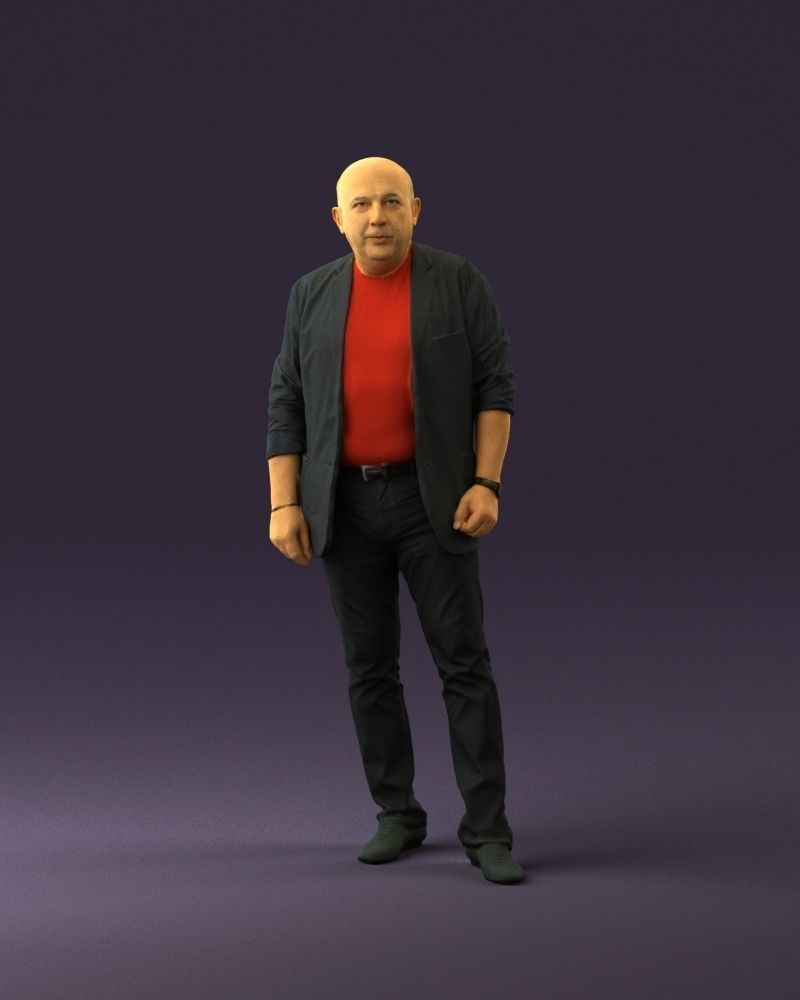 Skinhead man in dar jacket red shirt inside 0933 3D Print Ready 3D print model_23