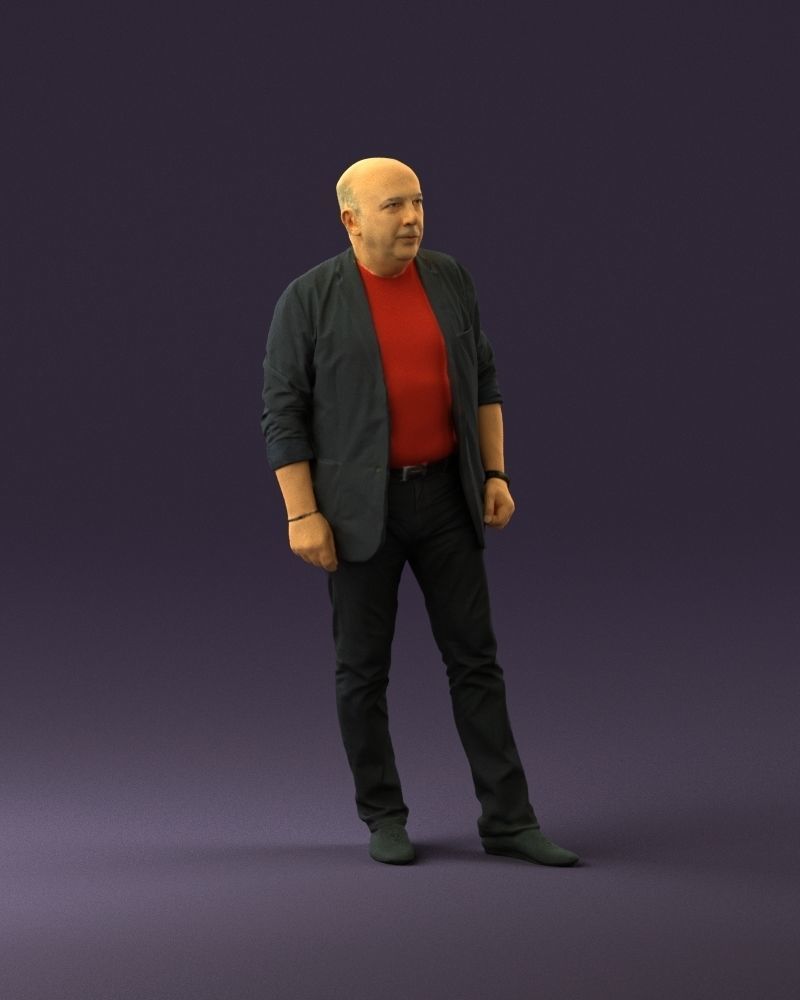 Skinhead man in dar jacket red shirt inside 0933 3D Print Ready 3D print model_14