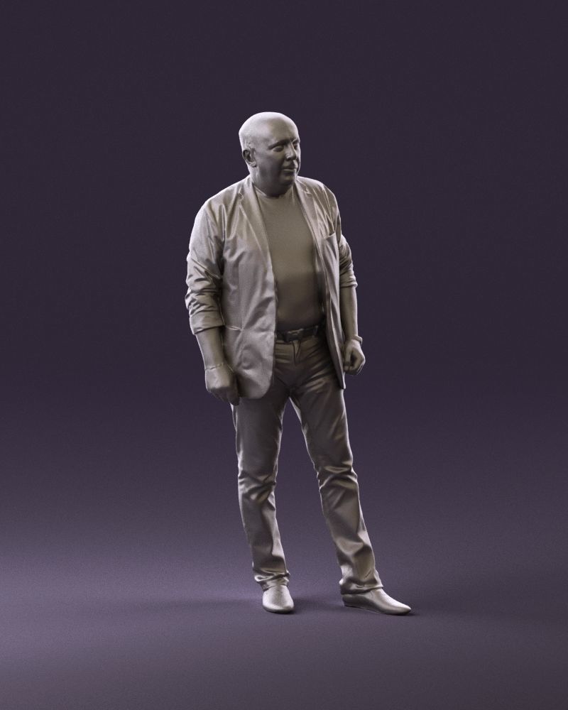 Skinhead man in dar jacket red shirt inside 0933 3D Print Ready 3D print model_2
