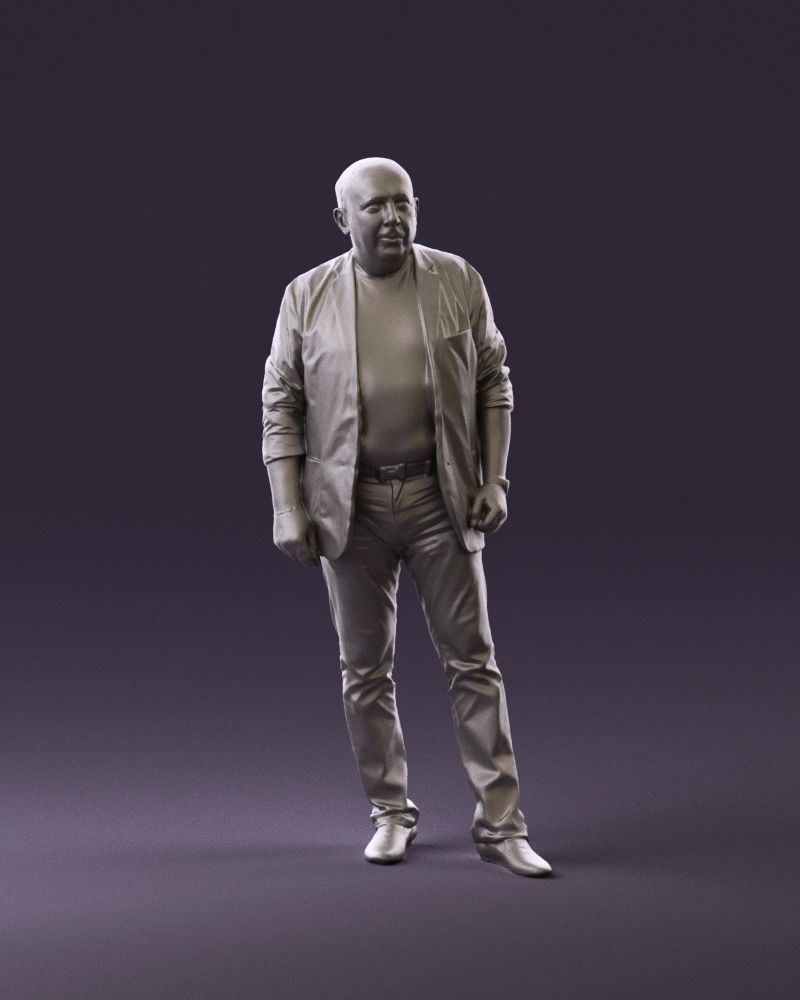 Skinhead man in dar jacket red shirt inside 0933 3D Print Ready 3D print model_1