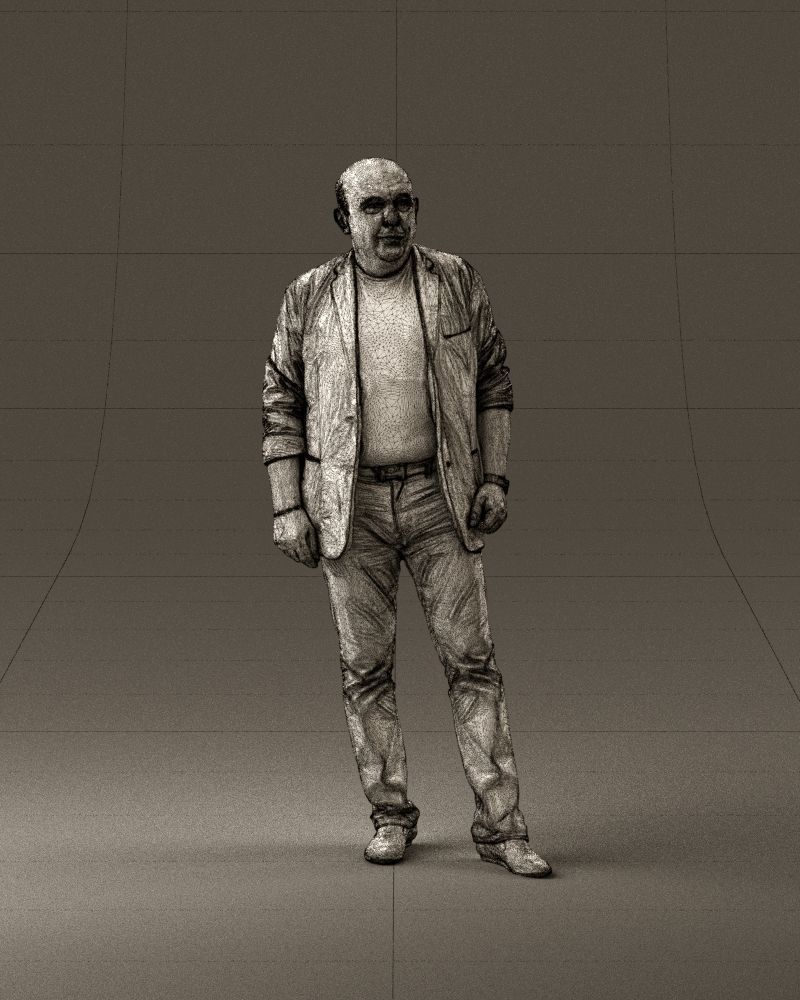 Skinhead man in dar jacket red shirt inside 0933 3D Print Ready 3D print model_25