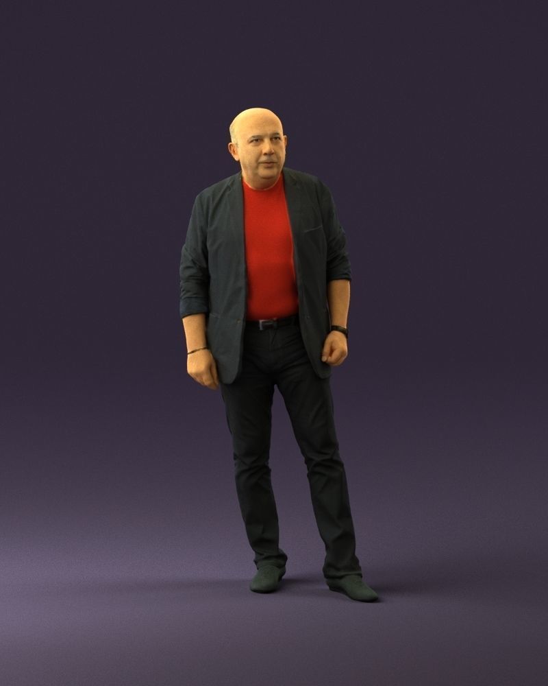 Skinhead man in dar jacket red shirt inside 0933 3D Print Ready 3D print model_13