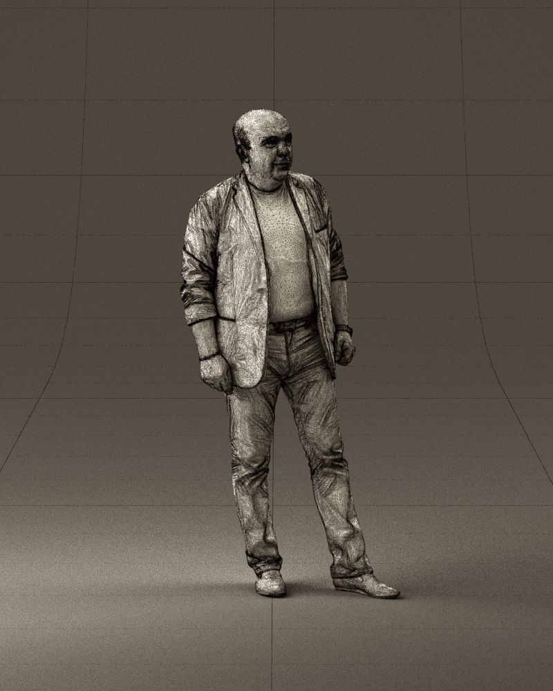 Skinhead man in dar jacket red shirt inside 0933 3D Print Ready 3D print model_26
