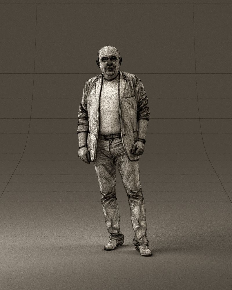 Skinhead man in dar jacket red shirt inside 0933 3D Print Ready 3D print model_35
