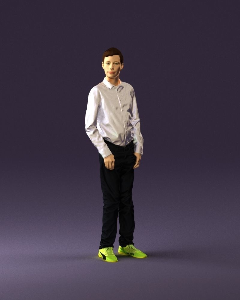 Teen boy in white tshirt tell greenish shoes 0932 3D Print Ready 3D print model_12