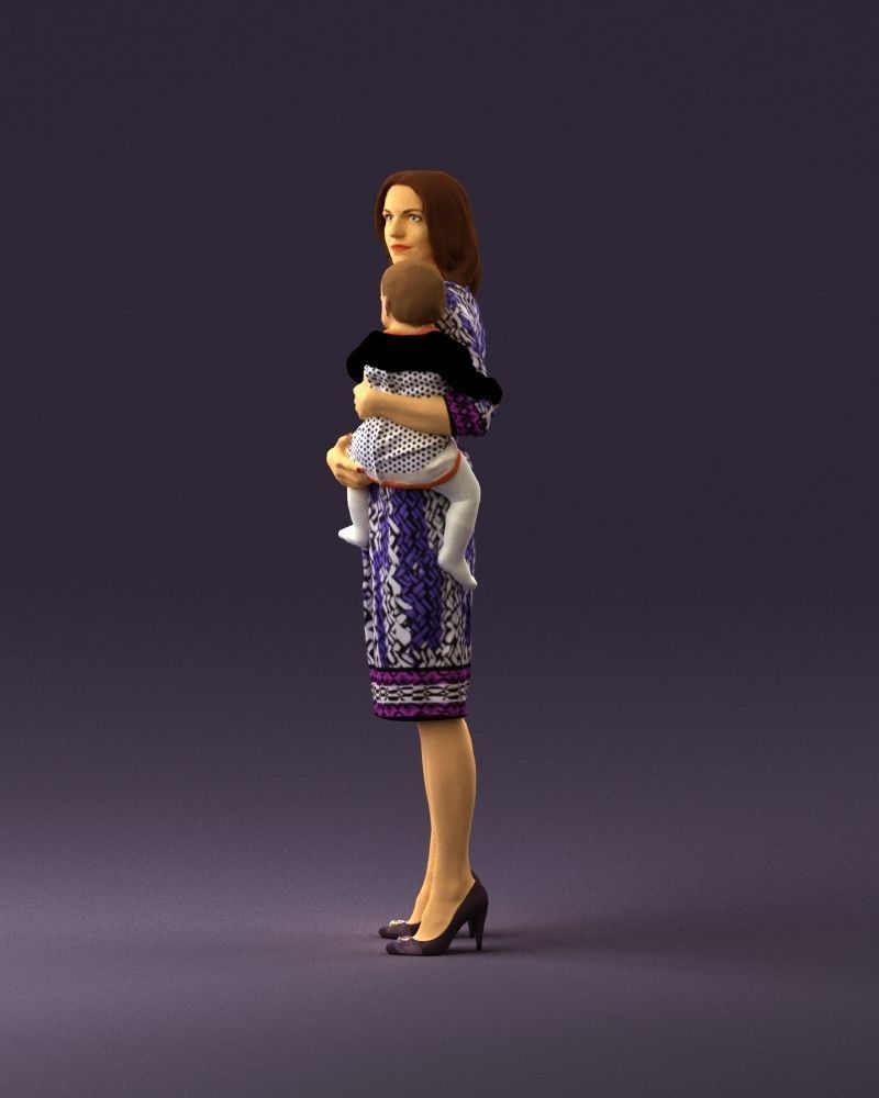 Woman with childon in hands 0919 3D model_9
