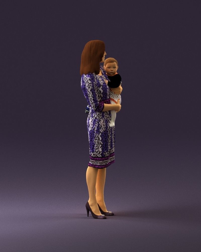 Woman with childon in hands 0919 3D model_4