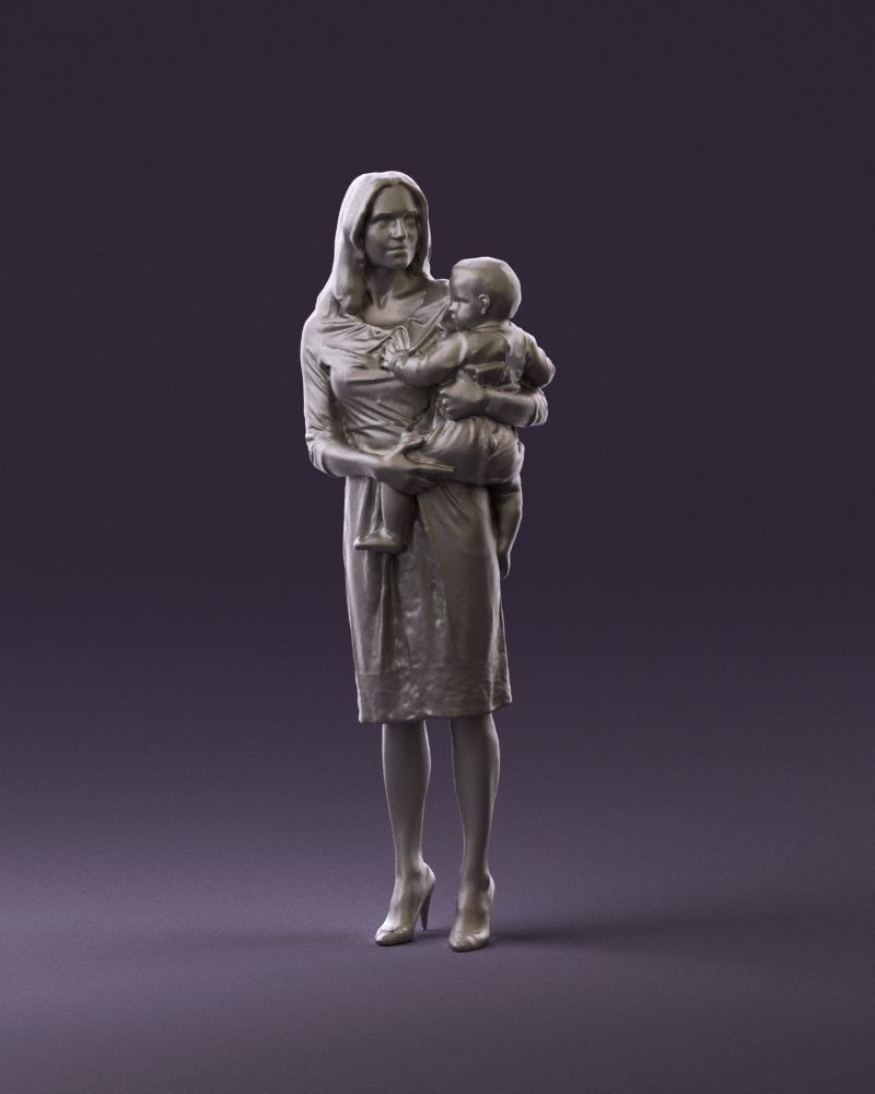 Woman with childon in hands 0919 3D model_13