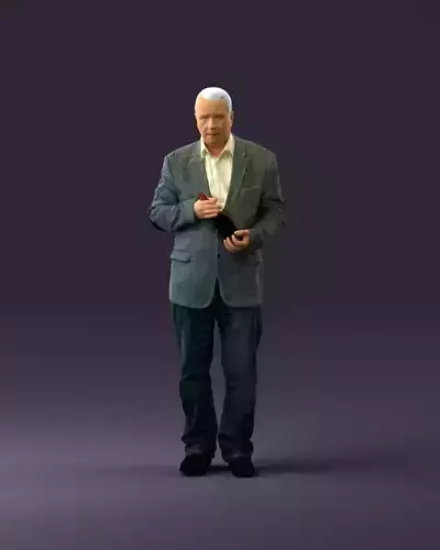 Man in brown suit jacket botlle in hands 0939