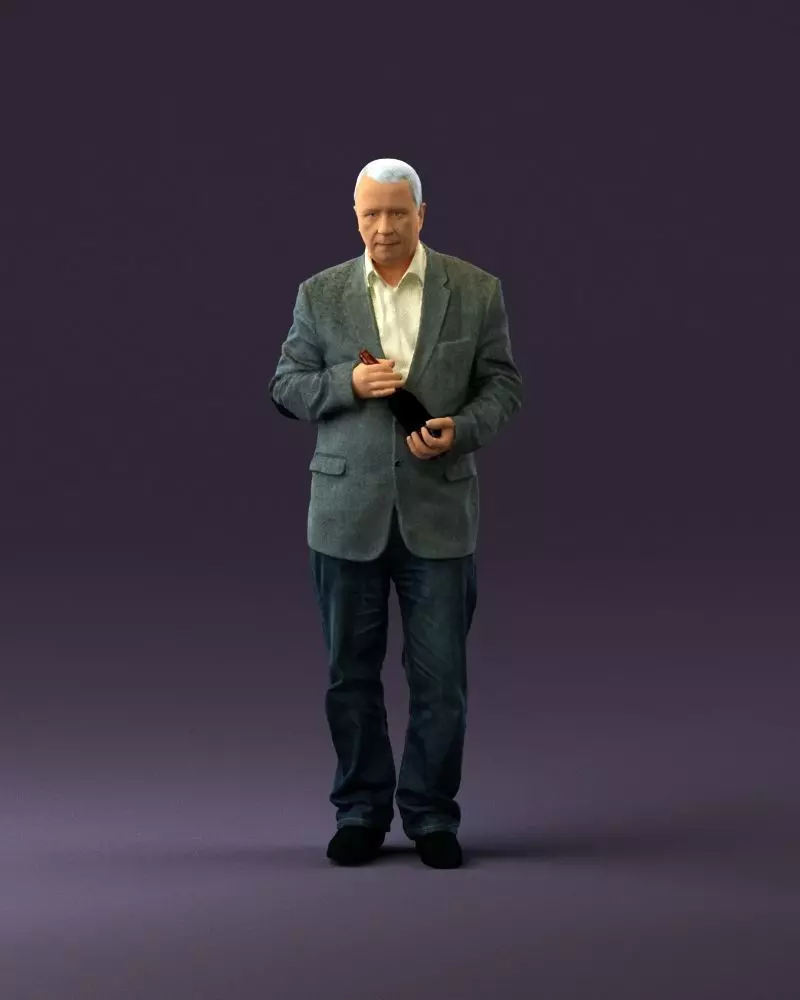 Man in brown suit jacket botlle in hands 0939 3D model