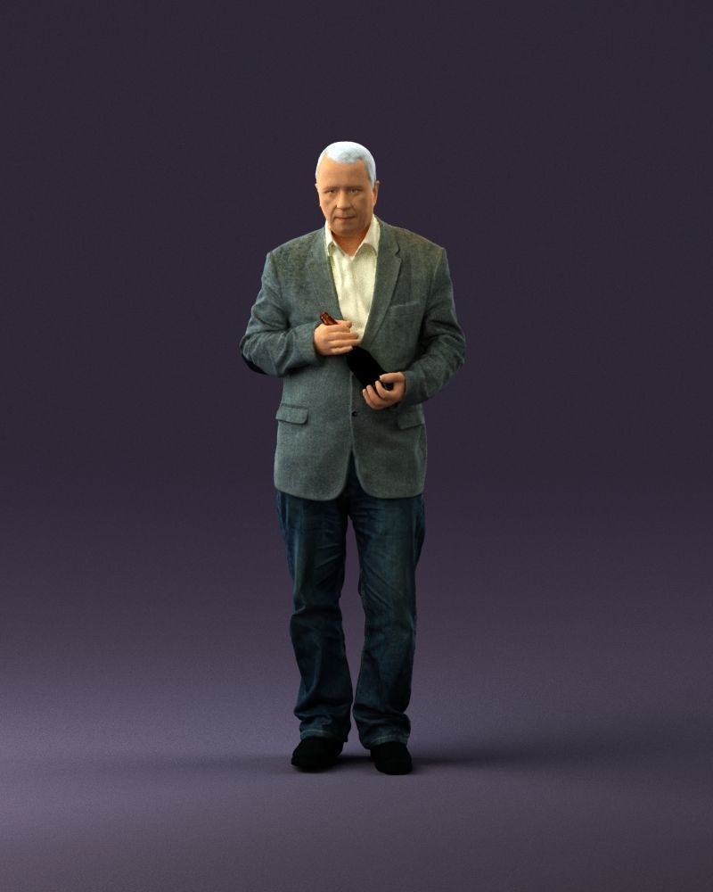 Man in brown suit jacket botlle in hands 0939 3D Print Ready 3D print model_12
