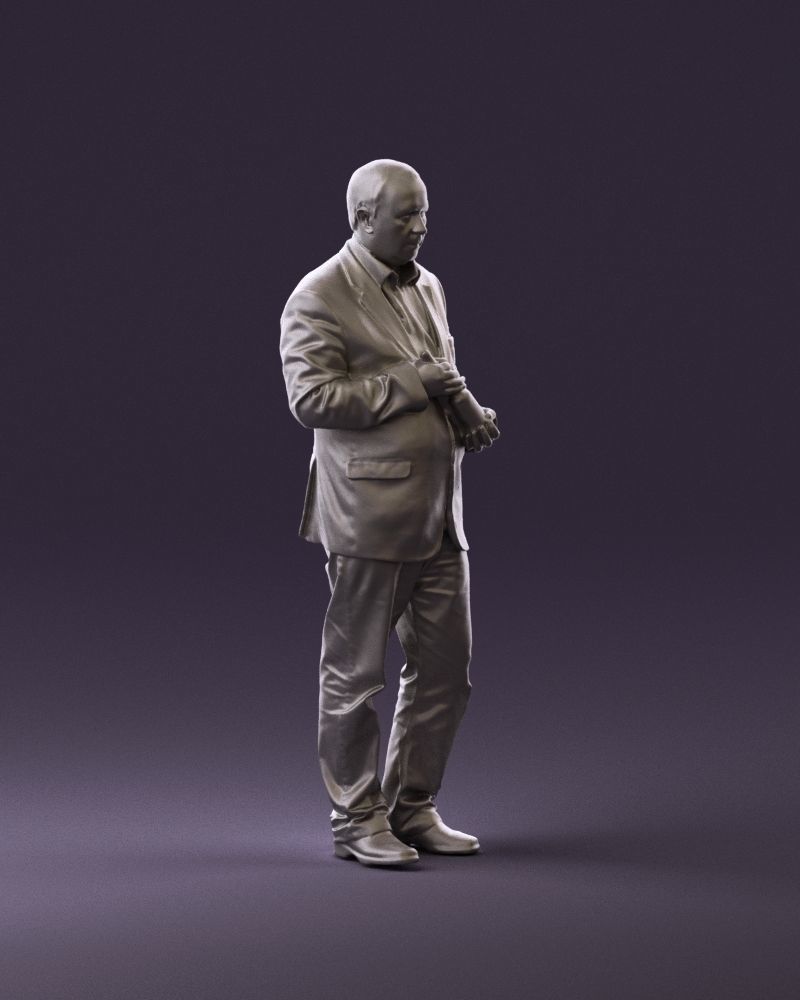 Man in brown suit jacket botlle in hands 0939 3D Print Ready 3D print model_3
