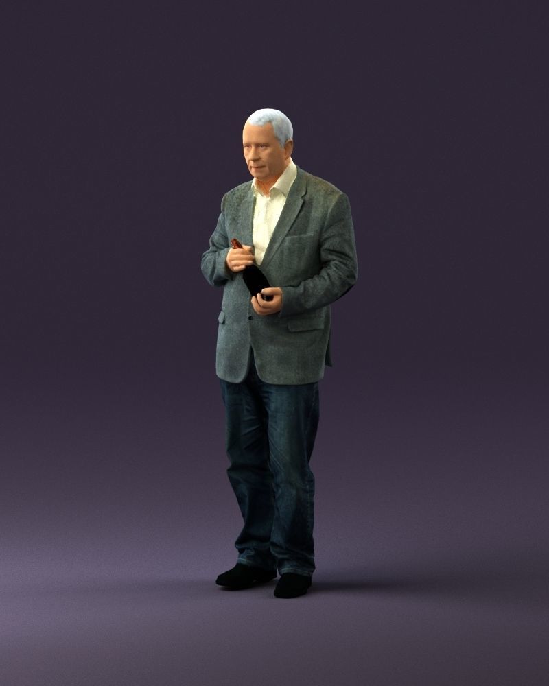 Man in brown suit jacket botlle in hands 0939 3D Print Ready 3D print model_22