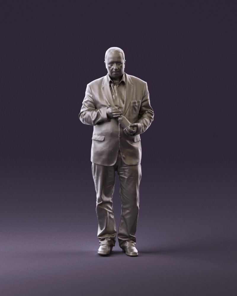 Man in brown suit jacket botlle in hands 0939 3D Print Ready 3D print model_1