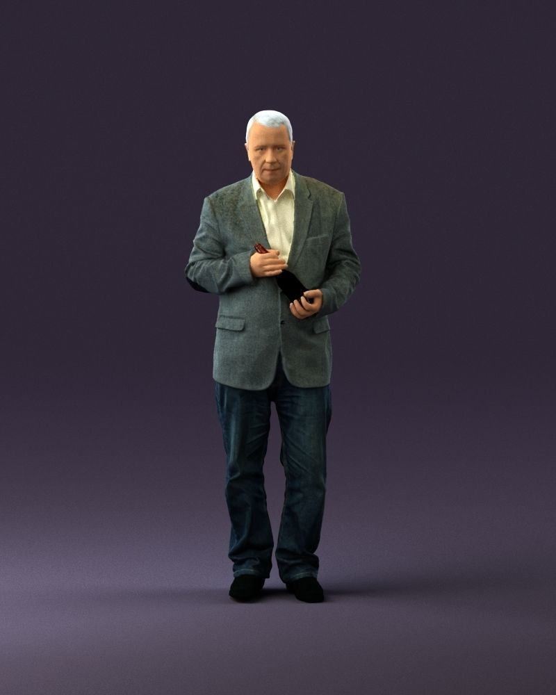 Man in brown suit jacket botlle in hands 0939 3D Print Ready 3D print model_13