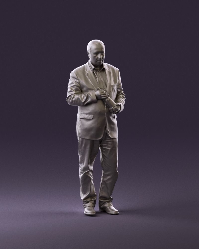Man in brown suit jacket botlle in hands 0939 3D Print Ready 3D print model_2