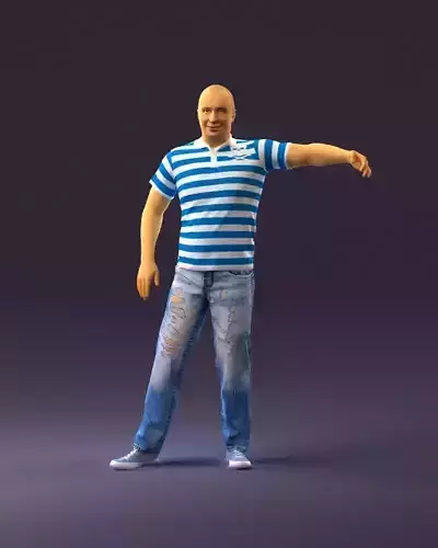 Skinhead man in stripped polo 0949