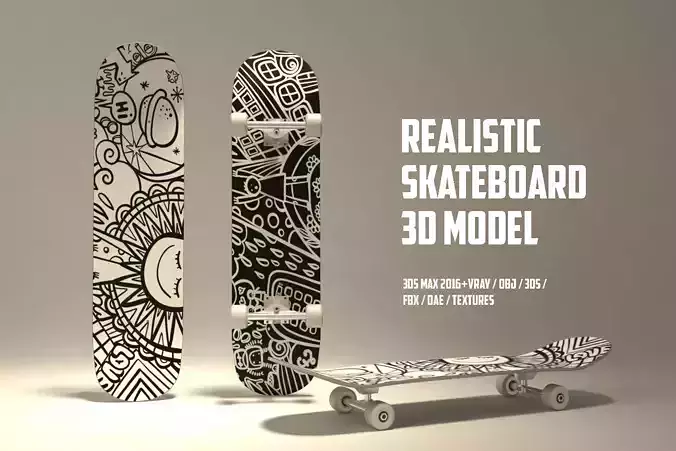  Realistic Hi-poly Skateboard 3D Model