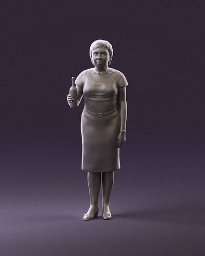 Wom in dark blue dres whit dots alco in hand 0946 3D Print Ready 3D print model