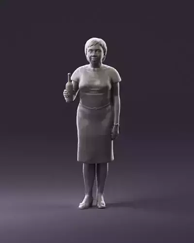 Wom in dark blue dres whit dots alco in hand 0946 3D Print Ready 3D print model
