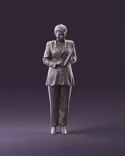 Woman in black strict suit bottle in hands 0942 3D Print Ready