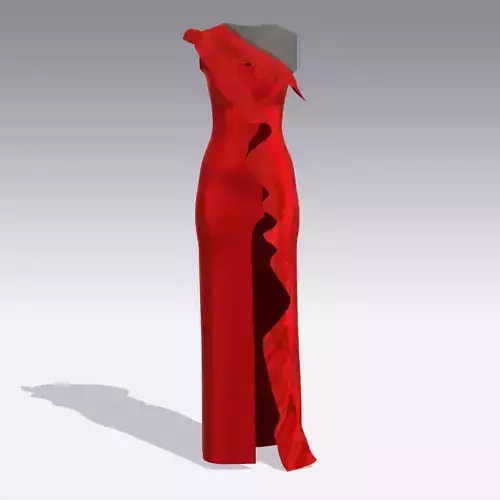 SATIN DRESS RED RUFFLED