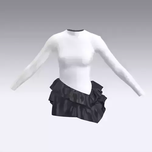 BLACK WHITE DRESS RUFFLED LEATHER SKIRT
