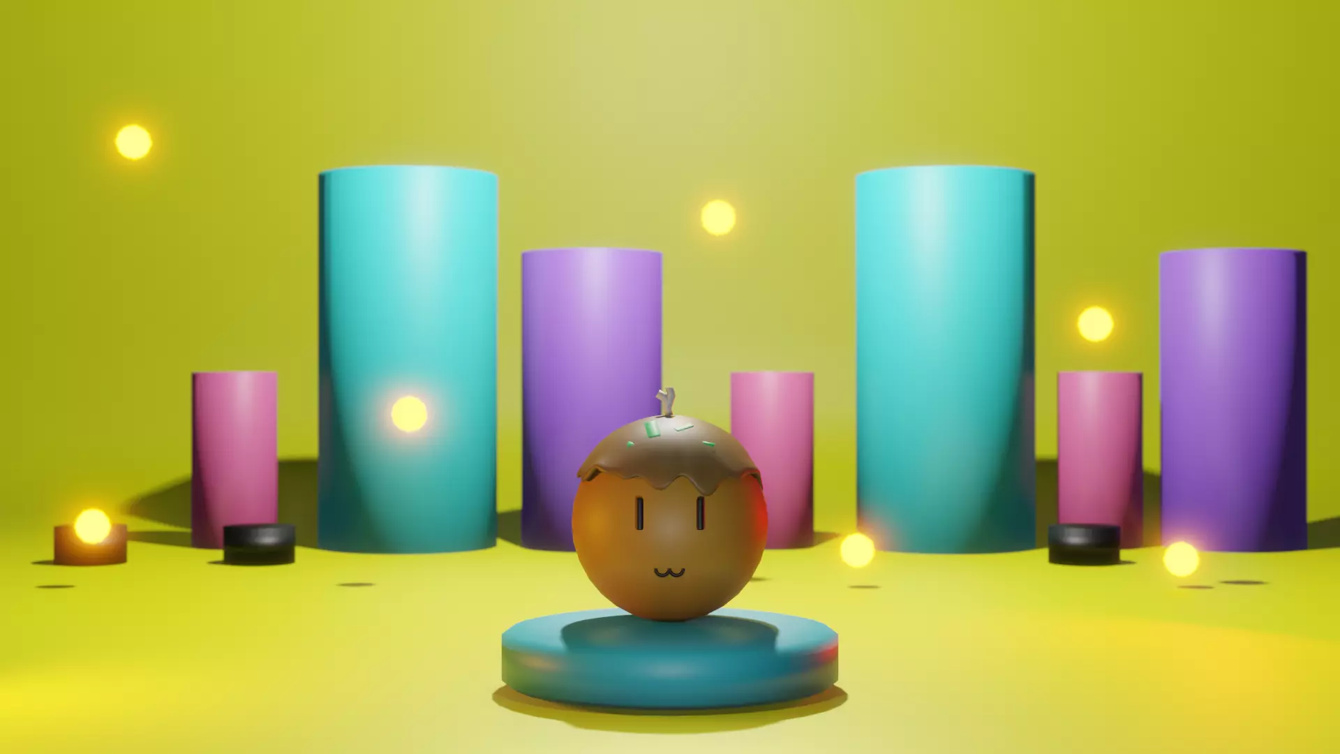 Takoyaki group of candles with person in middle Low-poly 3D model_0