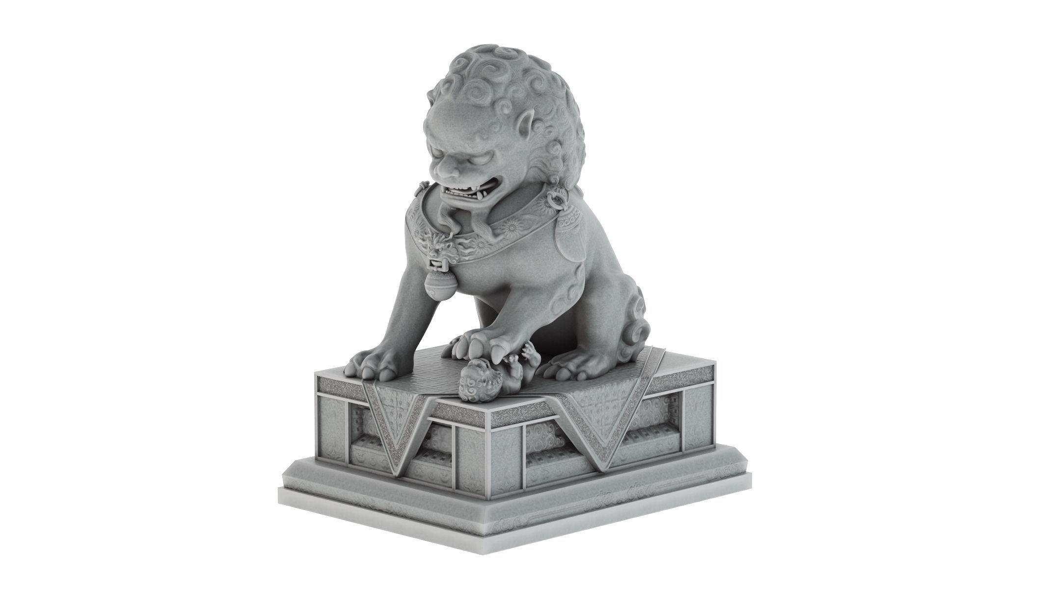 Chinese Lion Statue 3D model_3