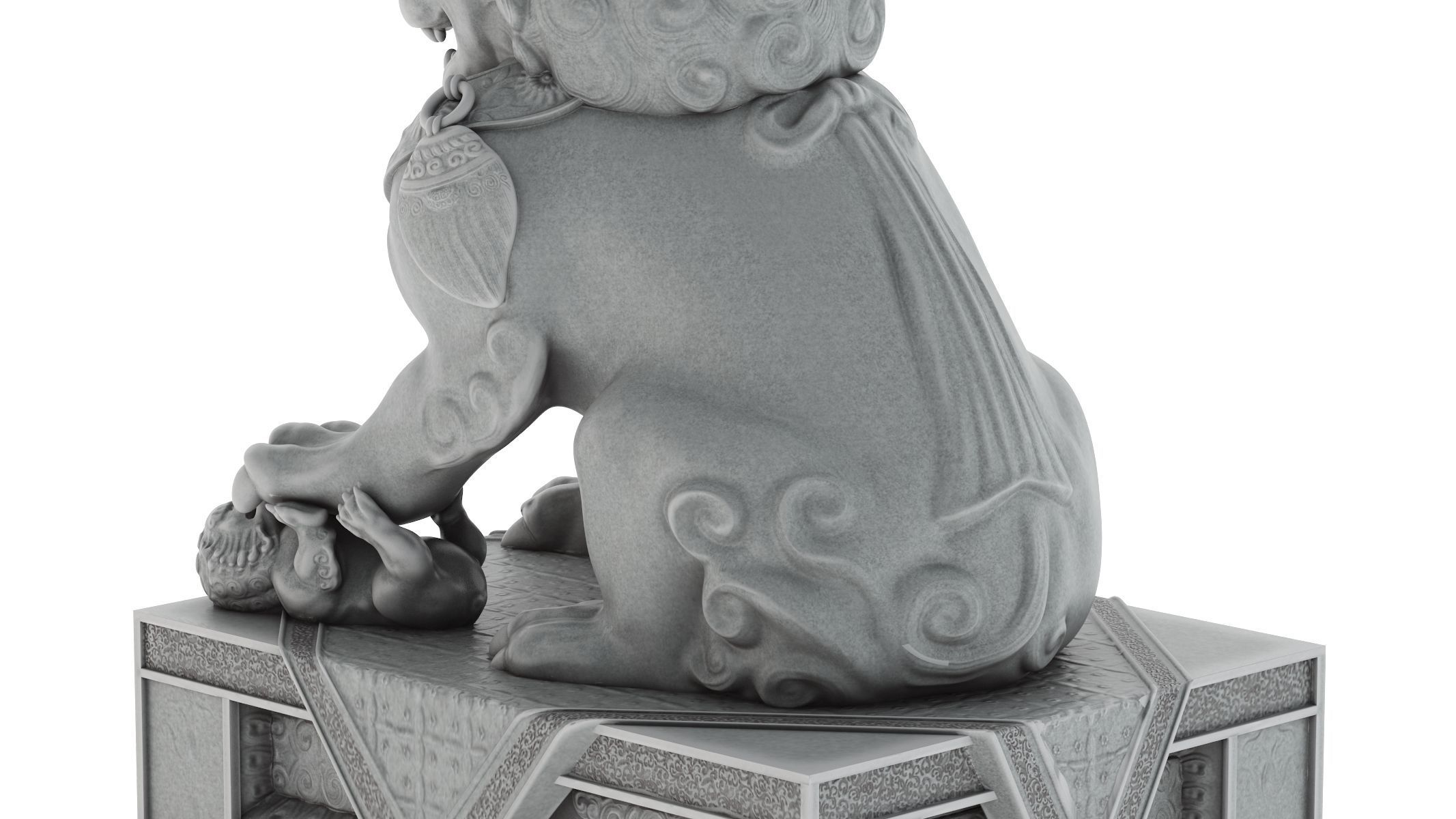 Chinese Lion Statue 3D model_7