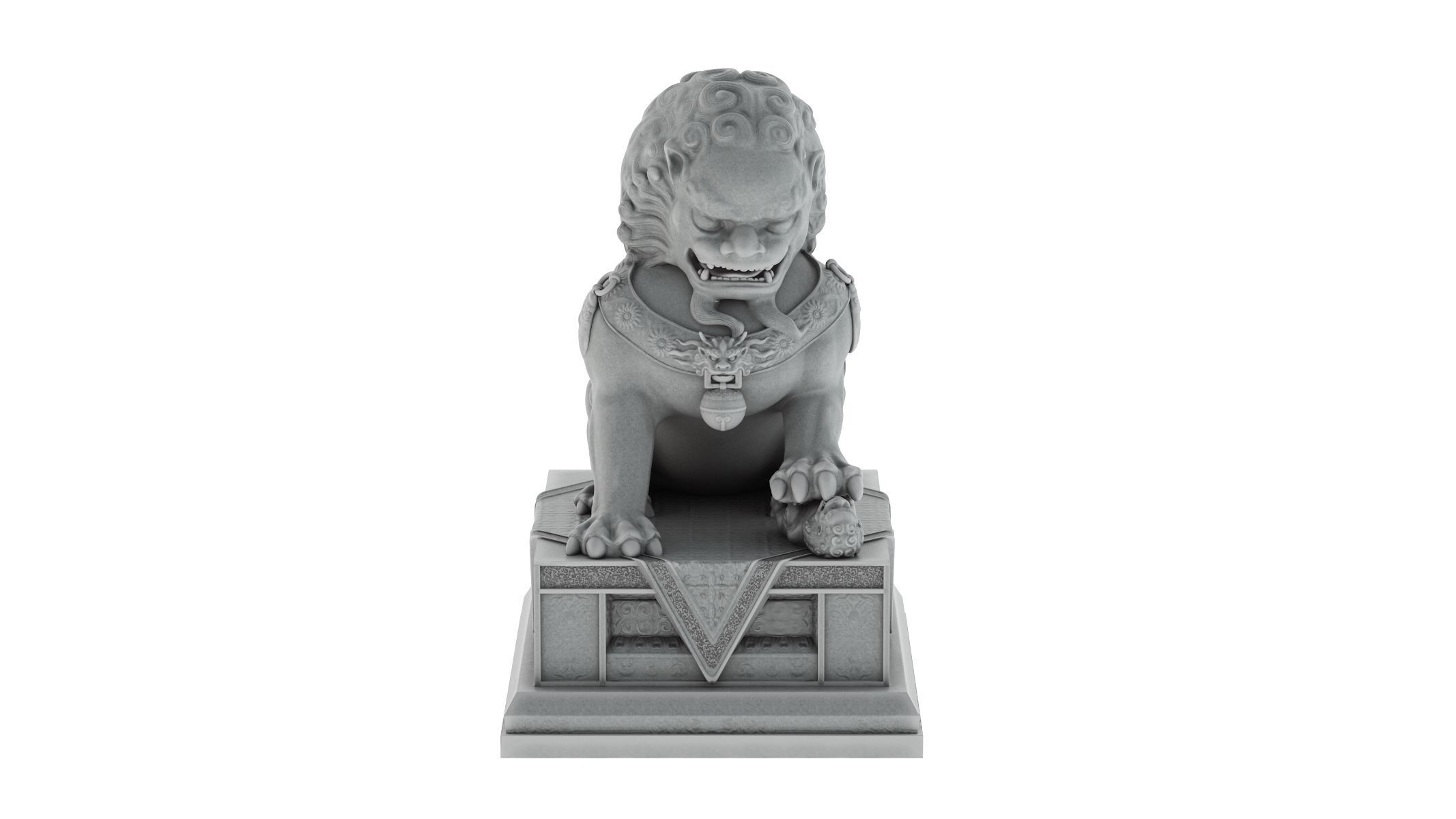 Chinese Lion Statue 3D model_4