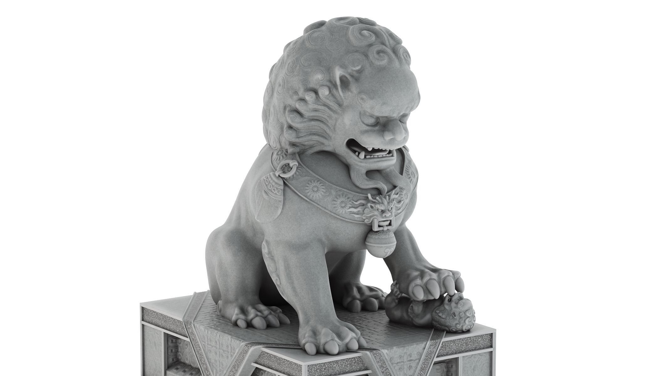 Chinese Lion Statue 3D model_5