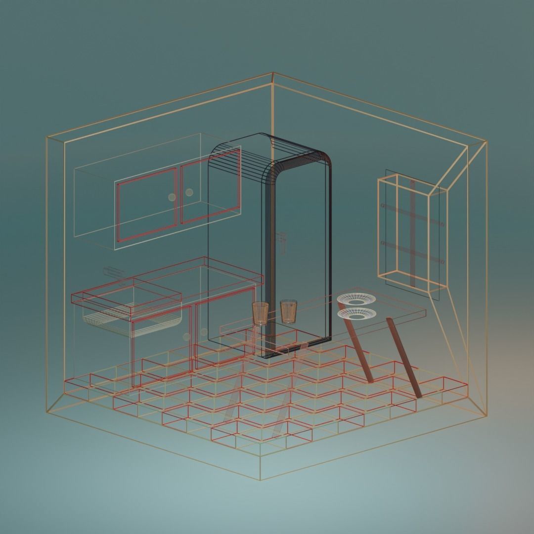 Isometric Kitchen Low-poly 3D model_1