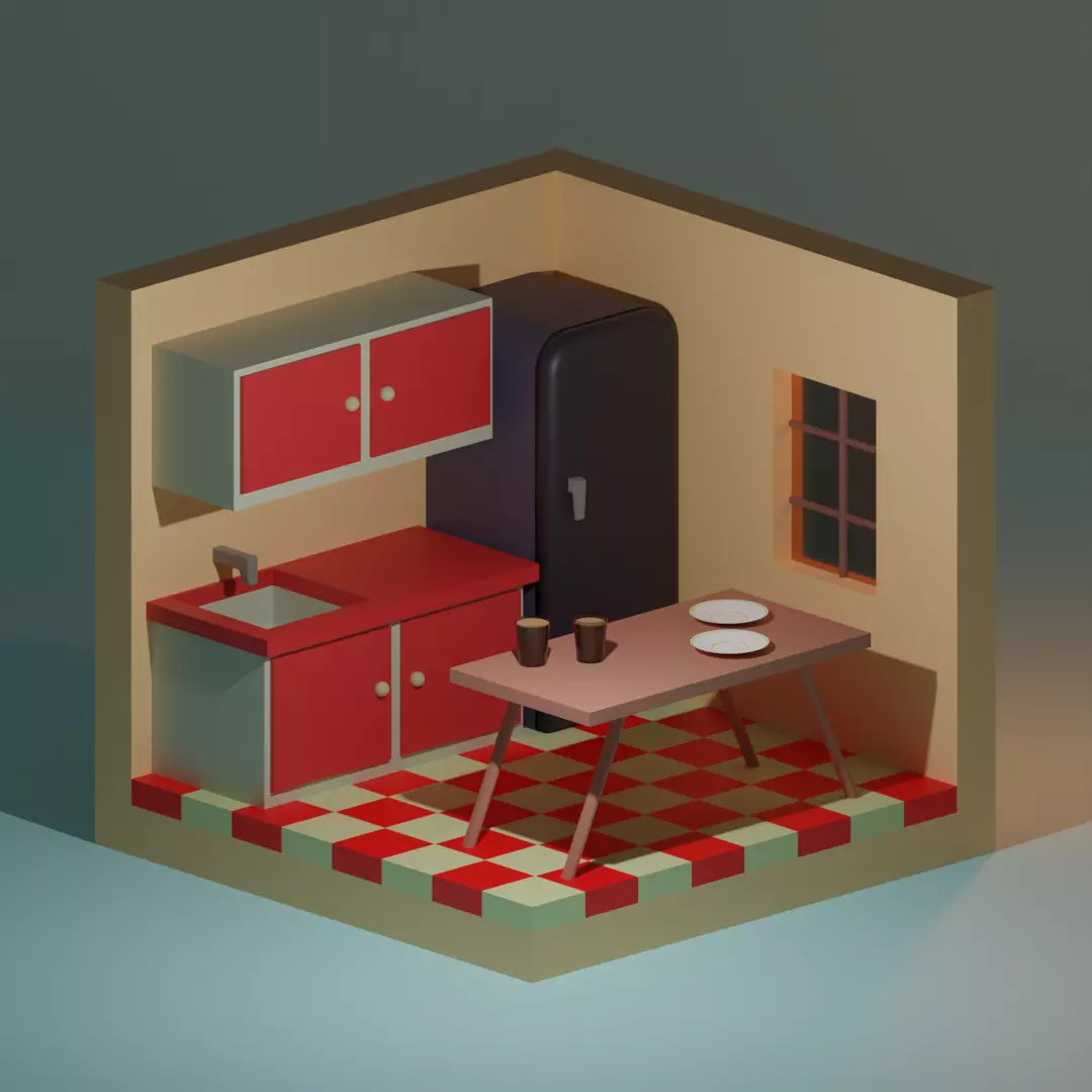 Isometric Kitchen Low-poly 3D model_0