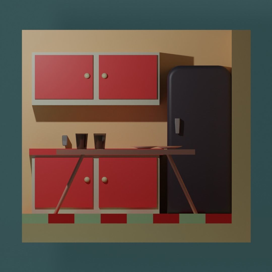 Isometric Kitchen Low-poly 3D model_2