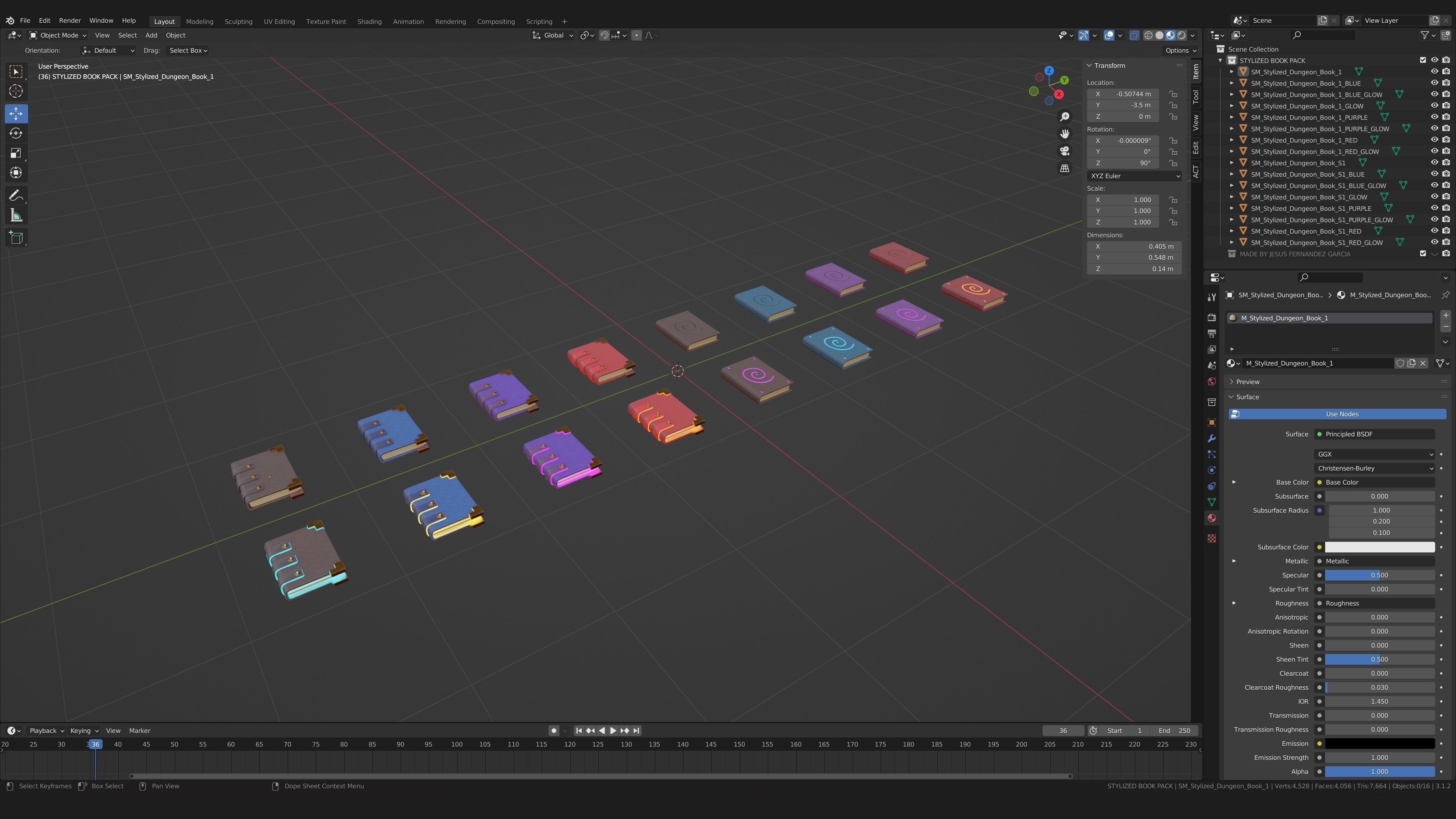 Stylized PBR Book Pack Low-poly 3D model_8