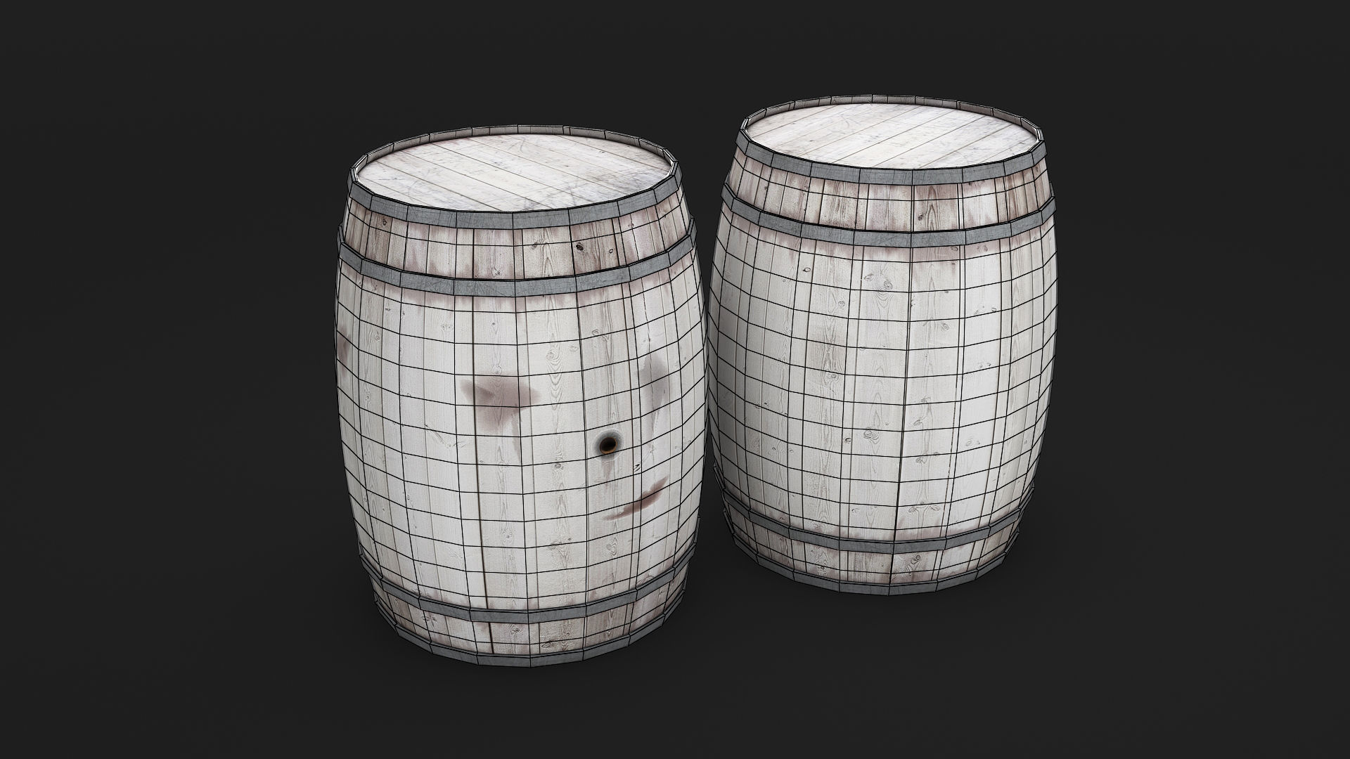 White Wooden barrel  Low-poly 3D model_6