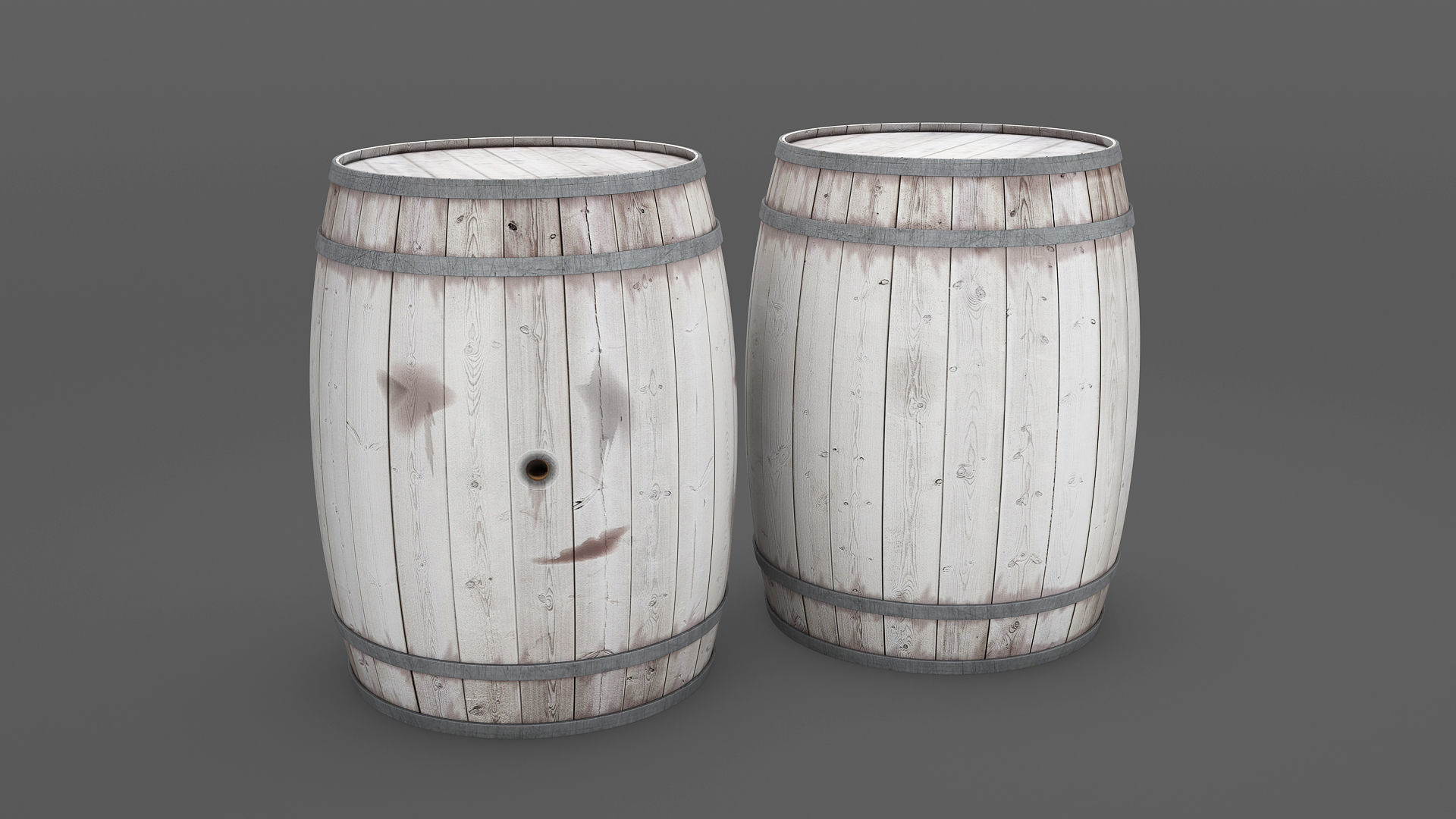 White Wooden barrel  Low-poly 3D model_1