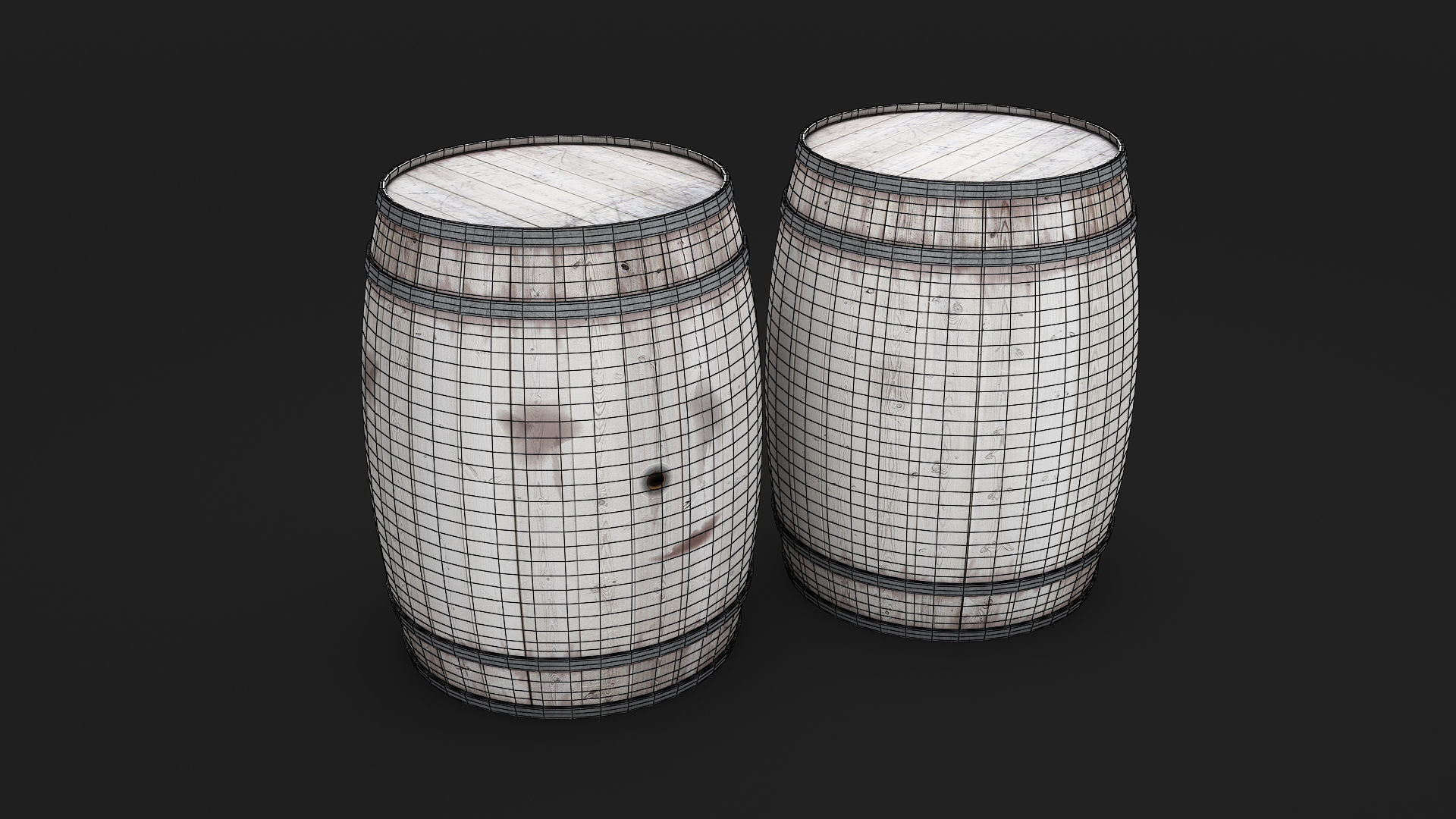 White Wooden barrel  Low-poly 3D model_7