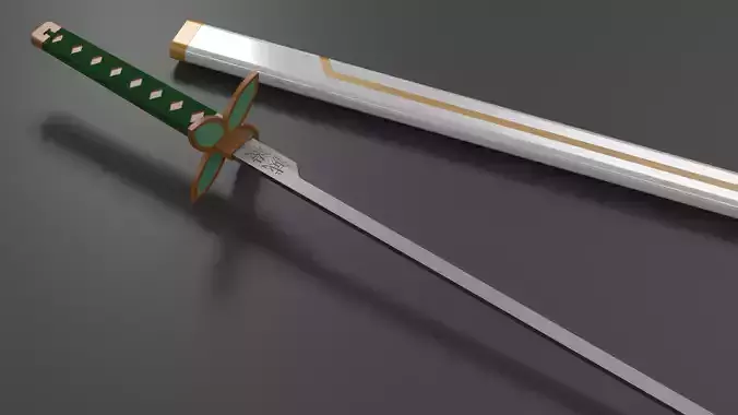 1 to 1 SCALE Kochou Shinobu Sword with Scabbard 3D print model