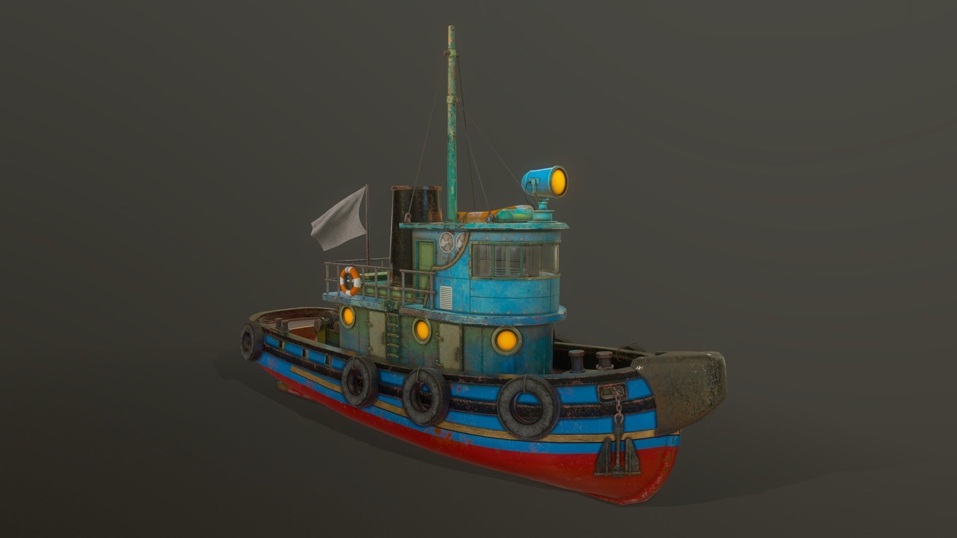 Old Tug Boat Low-poly 3D model_4