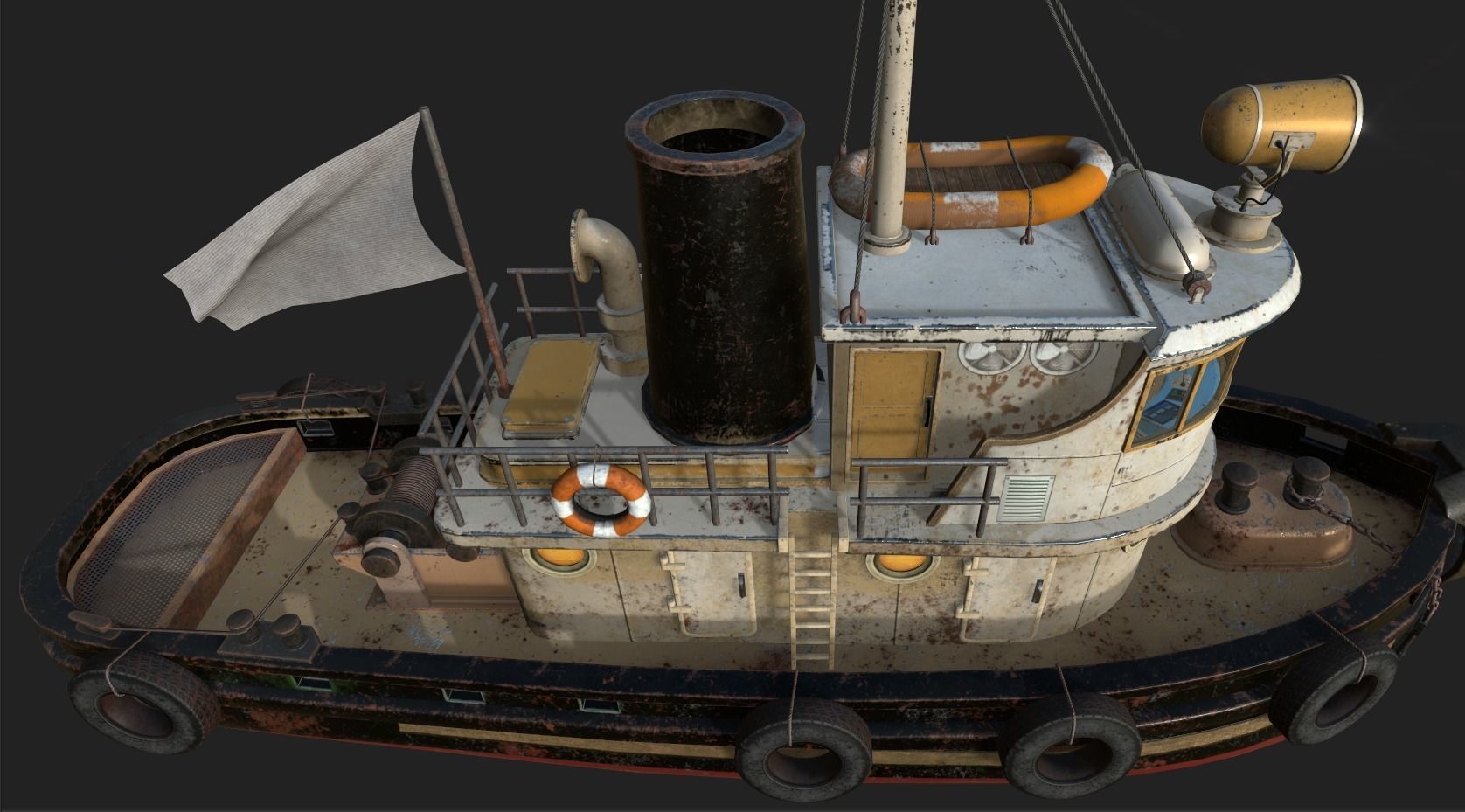 Old Tug Boat Low-poly 3D model_14