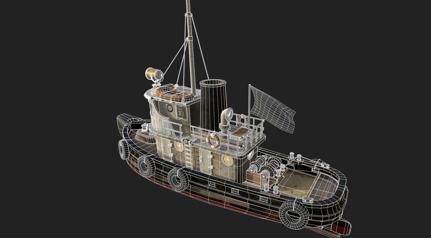 Old Tug Boat Low-poly 3D model_19