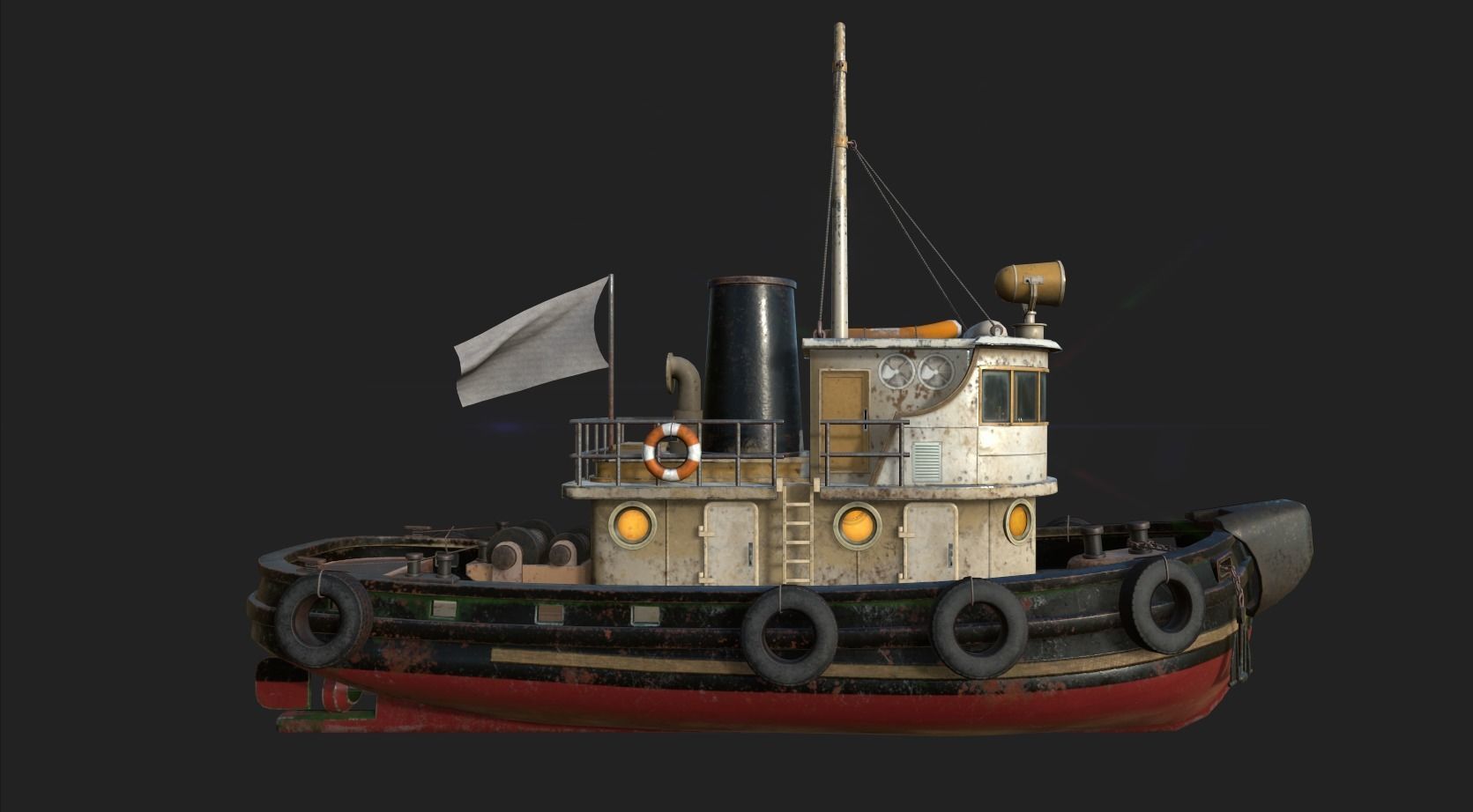 Old Tug Boat Low-poly 3D model_6