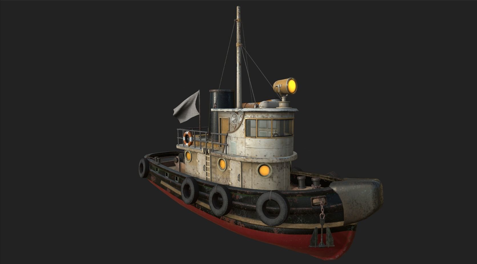 Old Tug Boat Low-poly 3D model_2