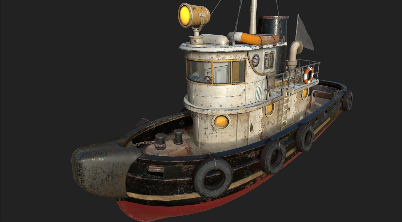 Old Tug Boat Low-poly 3D model_8